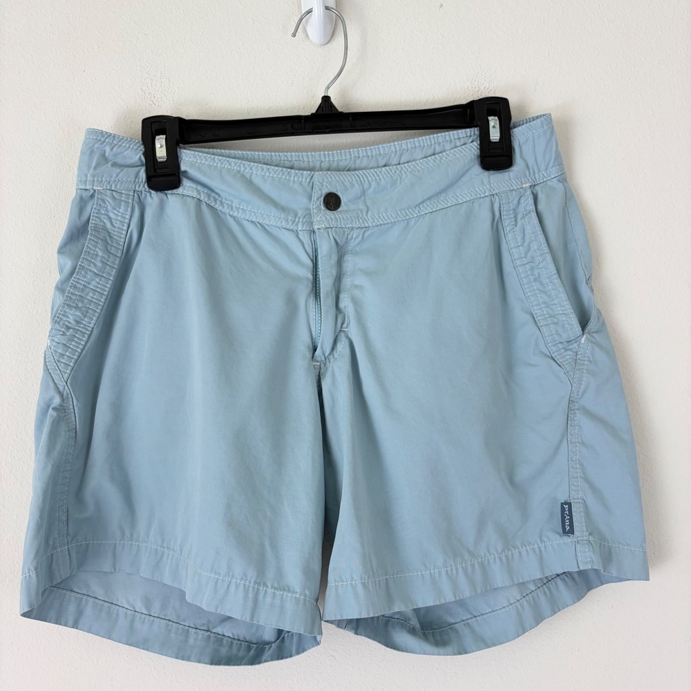 Prana Womens Light Blue Hiking Shorts Adjustable Waist Outdoor Size 8 5in Inseam